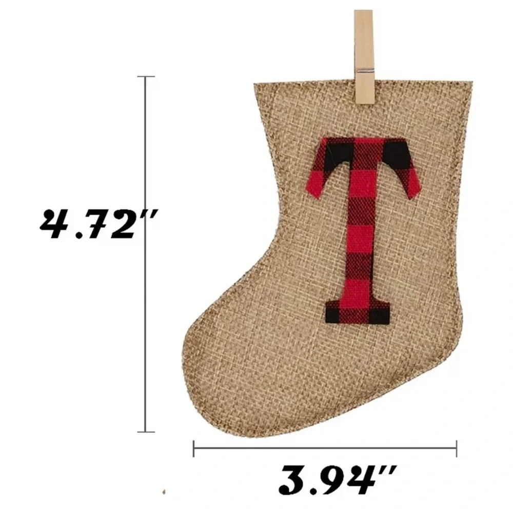 Merry Christmas Burlap Banner Red Buffalo Plaid Stocking Garland Rustic Decor